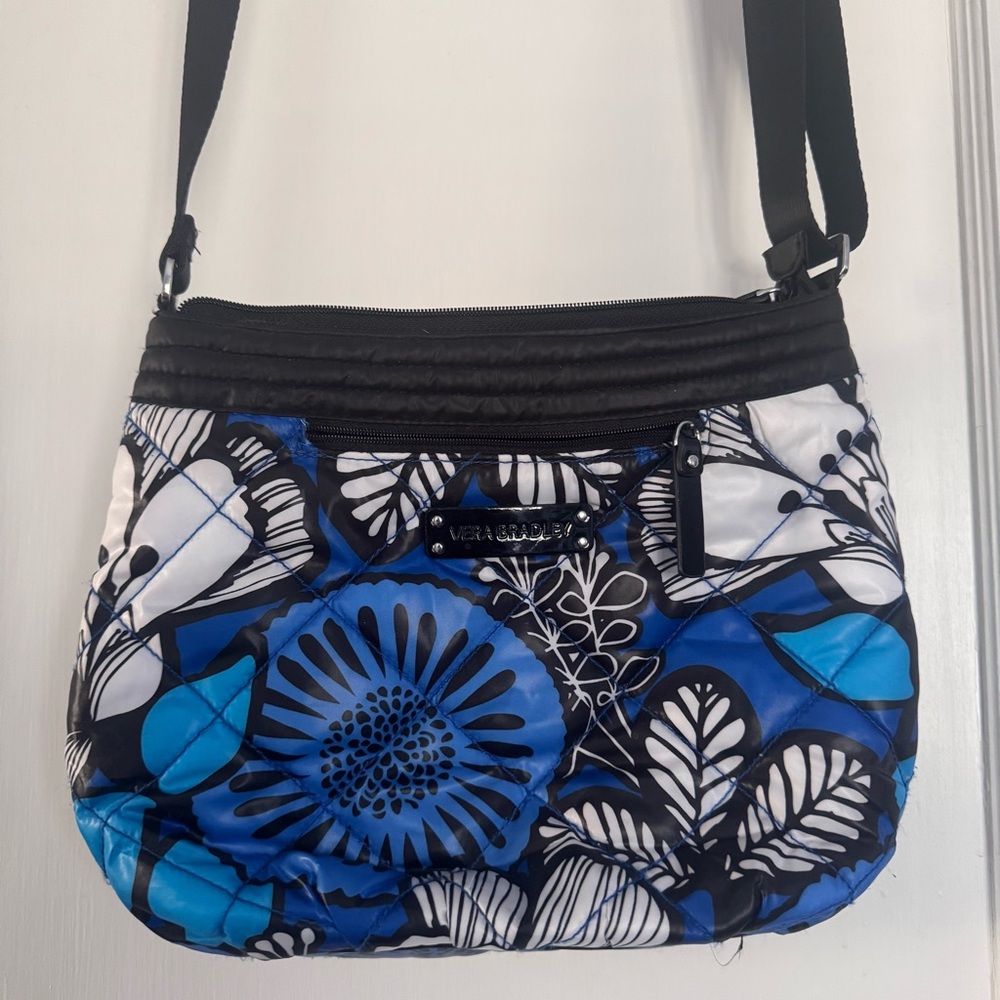 Vera Bradley Blue and Black Crossbody Bag with Floral Design